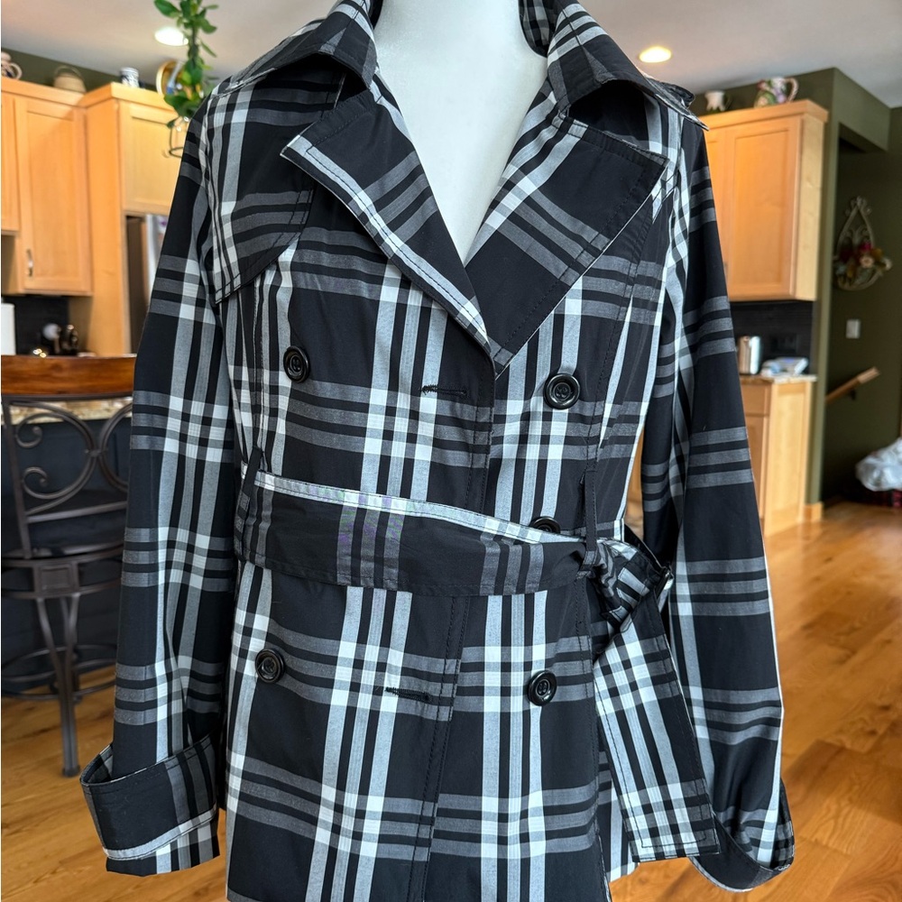 Jou Jou Black and White Plaid Trench Coat